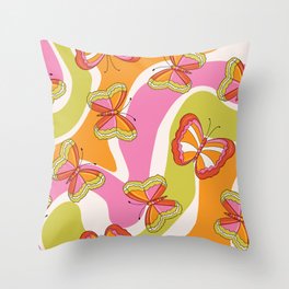 Groovy Butterfly 70s  Throw Pillow