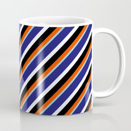 [ Thumbnail: Red, Sky Blue, Midnight Blue, White, and Black Colored Lines/Stripes Pattern Coffee Mug ]