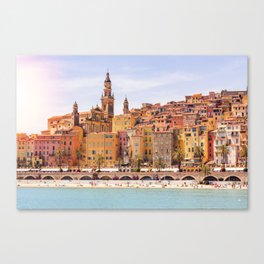 Old village of Menton French Riviera in summer Canvas Print