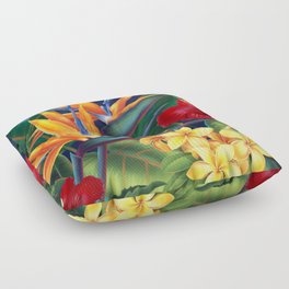 Tropical Paradise Hawaiian Floral Illustration Floor Pillow