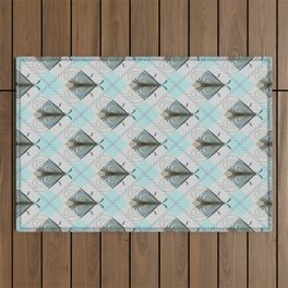 Grey and turquoise Argyle pattern with moths Outdoor Rug