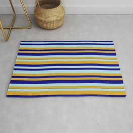 [ Thumbnail: Powder Blue, Goldenrod, and Blue Colored Striped Pattern Rug ]