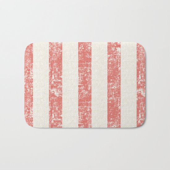Maritime Beach Pattern- Red and White Stripes- Vertical - Bath Mat