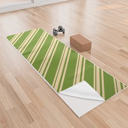 [ Thumbnail: Tan and Green Colored Striped/Lined Pattern Yoga Towel ]
