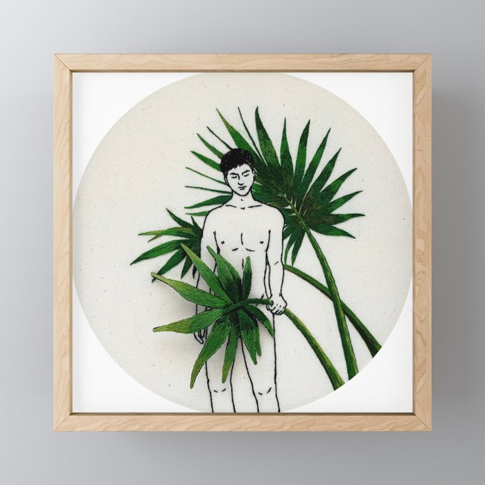 Embroidery art "Palm" printed/ Gay art Framed Mini Art Print