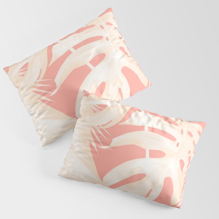 Tropical Coral Pink Palm Leaf Pattern Pillow Sham by Simple Luxe