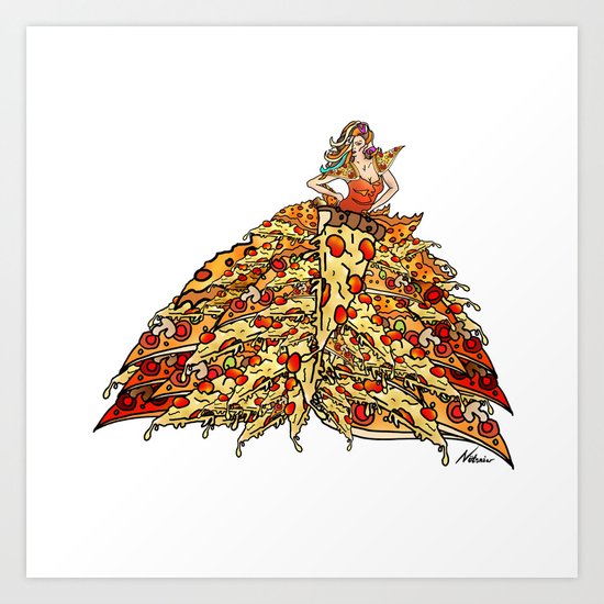 Pizza Peacock Mermaid Dress Art Print
