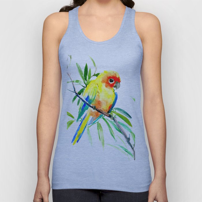 Sun Conure Parakeet, tropical yellow green bird decor Tank Top