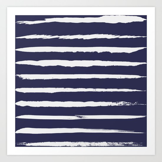 Irregular Hand Painted Stripes Dark Blue Art Print