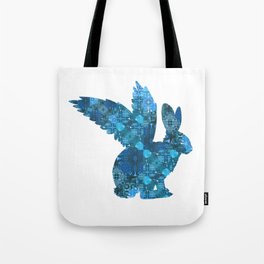 Blue Aqua Turquoise Flying Rabbit Print Tote Bag