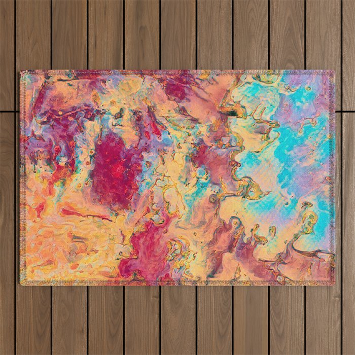 Colorful Palette Knife Abstract With Oil Paint Outdoor Rug