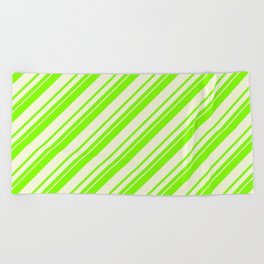 [ Thumbnail: Chartreuse & Beige Colored Lines Pattern Beach Towel ]