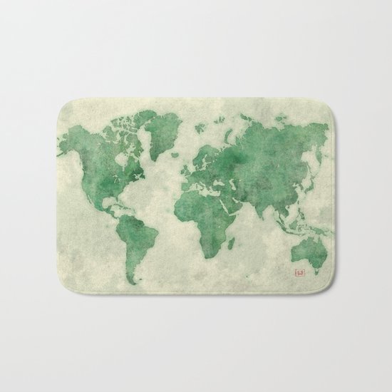World Map Green Bath Mat