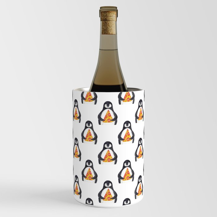Penguin pizza watercolor painting Wine Chiller