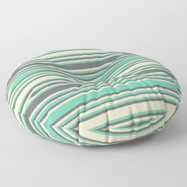 [ Thumbnail: Aquamarine, Dim Gray, and Bisque Colored Lines/Stripes Pattern Floor Pillow ]