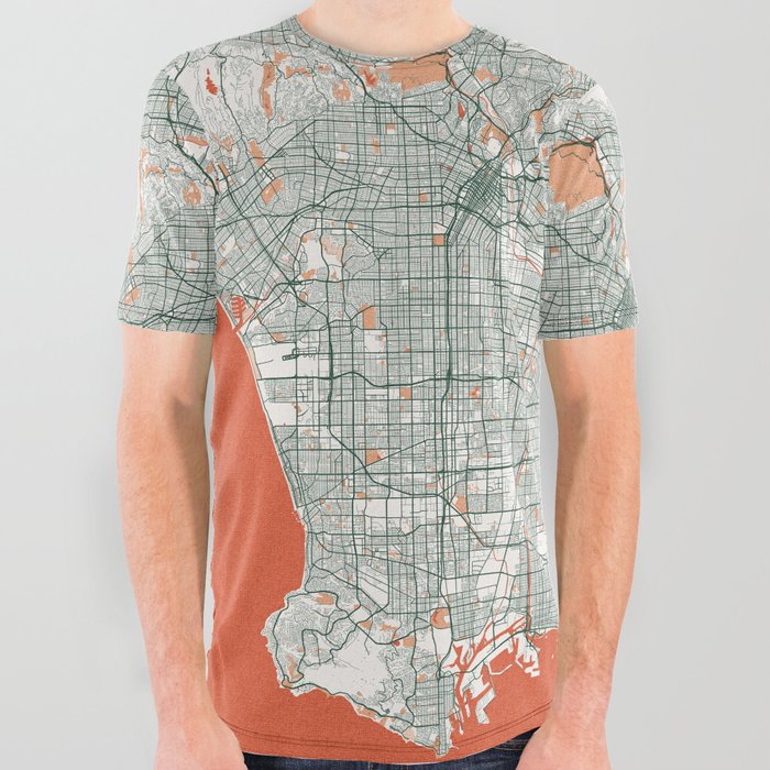 Los Angeles City Map of California, USA - Bohemian All Over Graphic Tee