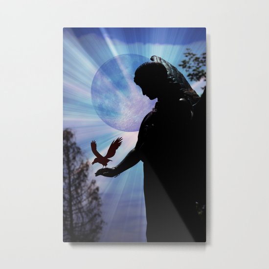 The Angel, Moon & Crow - JUSTART © Metal Print