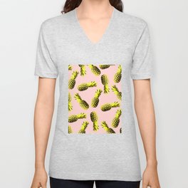 Pineapple Pattern on Pink V Neck T Shirt