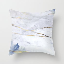 blue golden white marble  Throw Pillow