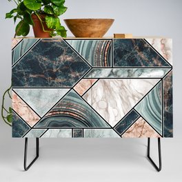 Art Deco Teal + Rose Gold Abstract Marble Geometry Credenza