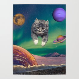 Cat on a Space Beach 4 Poster