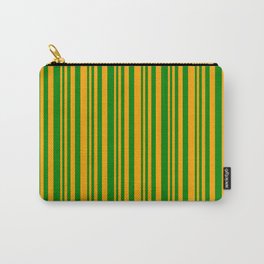 [ Thumbnail: Orange and Green Colored Stripes Pattern Carry-All Pouch ]