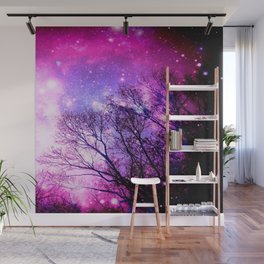 Black Trees Fuchsia Pink Space Wall Mural