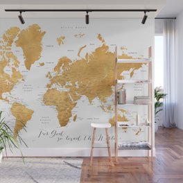 For God so loved the world, world map in gold Wall Mural