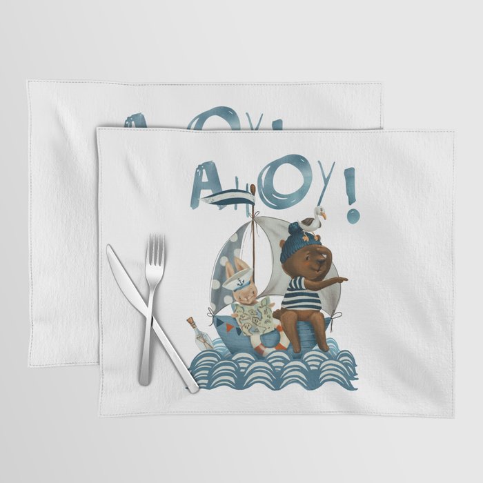 Ahoy! Bunny and bear on a sailing adventure. Placemat