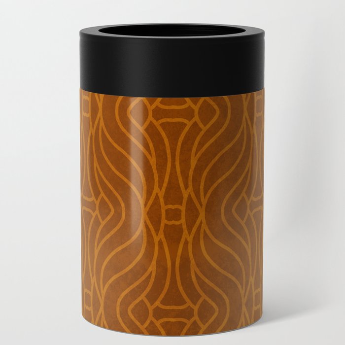 Leather brown and orange line art pattern Can Cooler