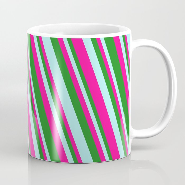 Turquoise, Deep Pink, and Forest Green Colored Pattern of Stripes Coffee Mug