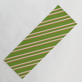 [ Thumbnail: Green, Mint Cream, and Salmon Colored Lines Pattern Yoga Mat ]