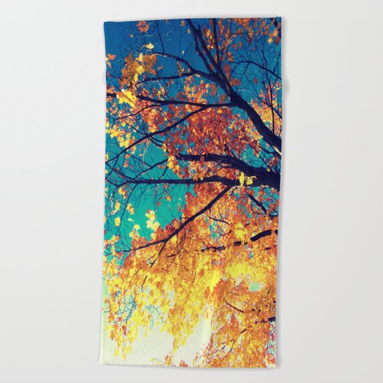 AutuMN Golden Leaves Teal Sky Beach Towel