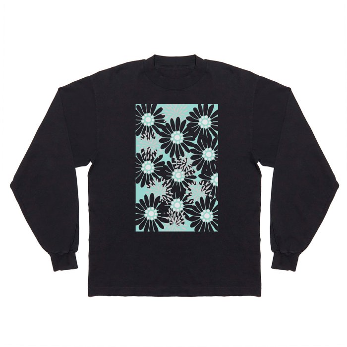 Summer Flowers Turquoise Long Sleeve T Shirt