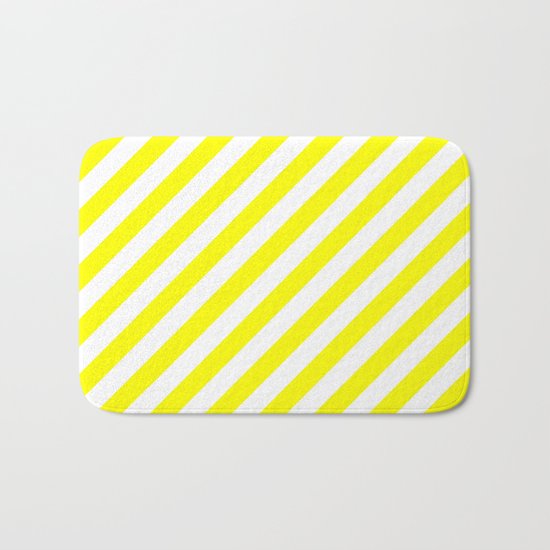 Diagonal Stripes (Yellow/White) Bath Mat