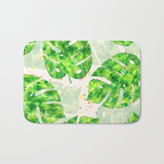 Tropical Monstera Leaves Unique Pattern Bath Mat