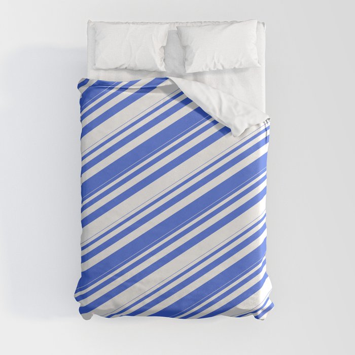 Royal Blue and White Colored Stripes/Lines Pattern Duvet Cover
