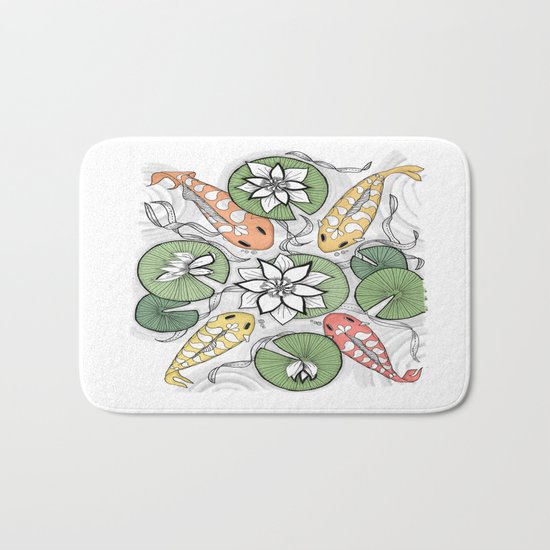 Koi Reunion - Zentangle Illustration Bath Mat