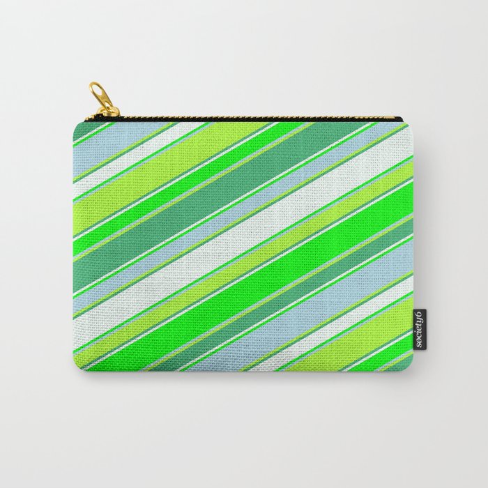Colorful Sea Green, Mint Cream, Lime, Light Blue, and Light Green Colored Striped/Lined Pattern Carry-All Pouch