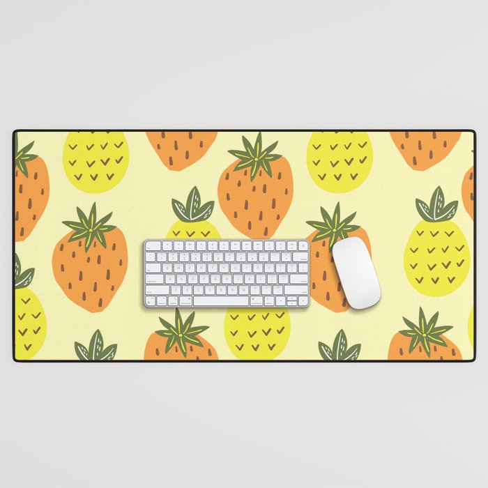 Seamless mid century modern strawberries Summer pattern -  Maximum Yellow and Deep Saffron Desk Mat