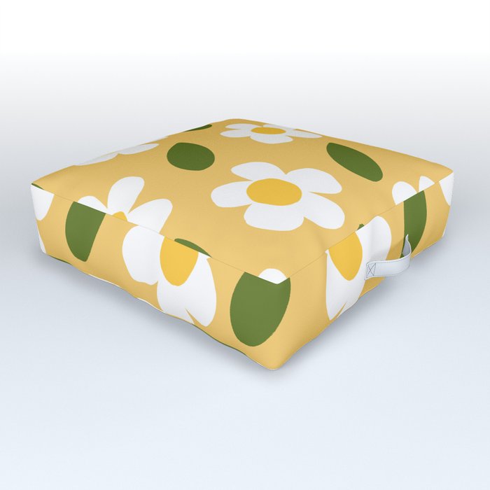 Little White Flowers On Gold Cute Pretty Girlie Retro Modern Floral Daisy Fun Pattern Golden Yellow Outdoor Floor Cushion