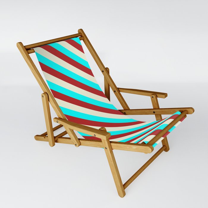 Aqua, Red & Beige Colored Pattern of Stripes Sling Chair