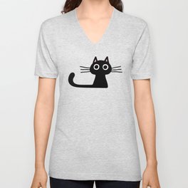 Quirky Black Kitty Cat V Neck T Shirt