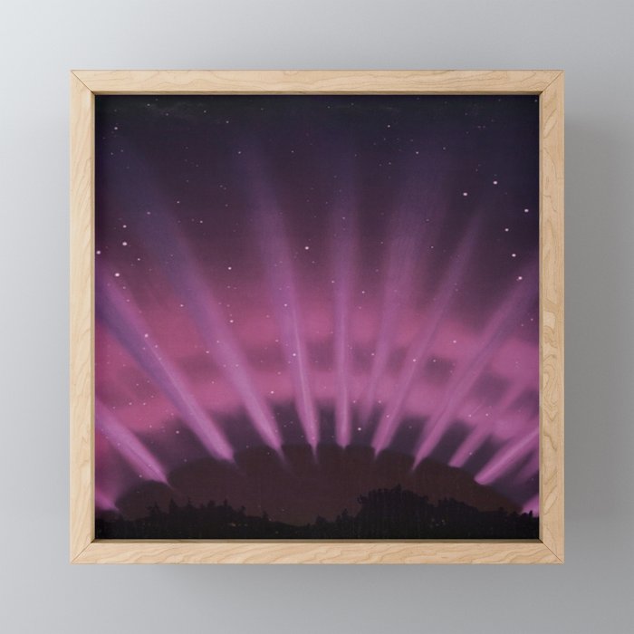 Vintage Aurora Borealis northern lights poster in magenta - pink Framed Mini Art Print