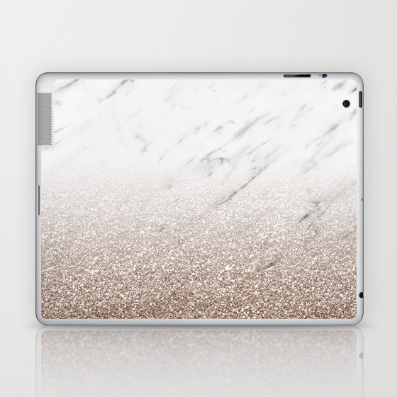 Glitter ombre - white marble & rose gold glitter Laptop & iPad Skin