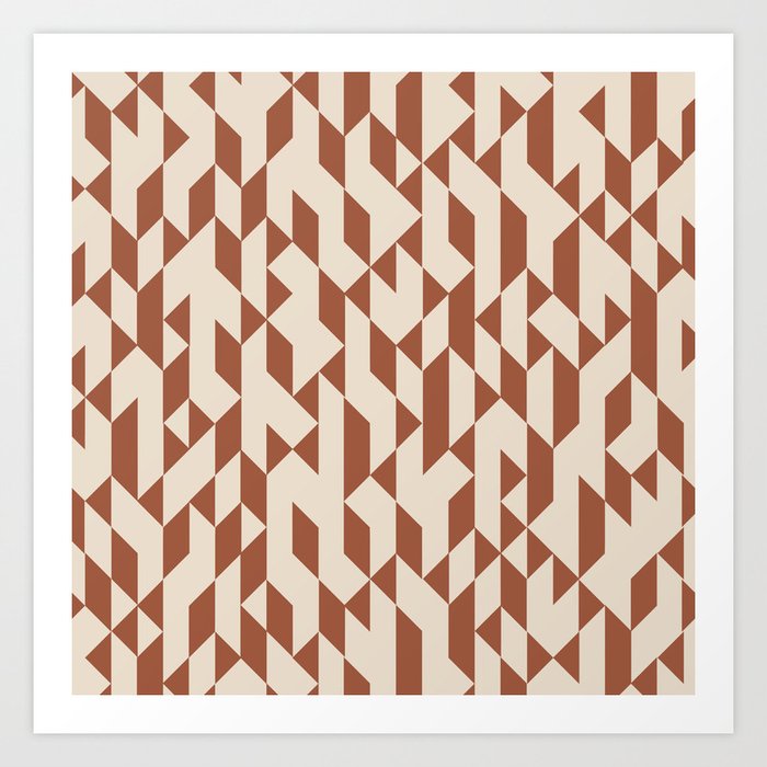 Abstract Geometric Pattern Ivory and Terracotta Art Print
