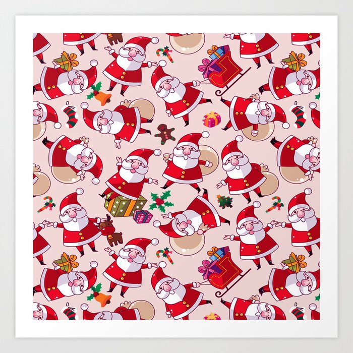 Santa Gift Pattern Art Print