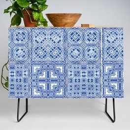 Traditional ornate portuguese azulejos. Fashionable design. Kit of vintage seamless patterns. Blue abstract background Credenza