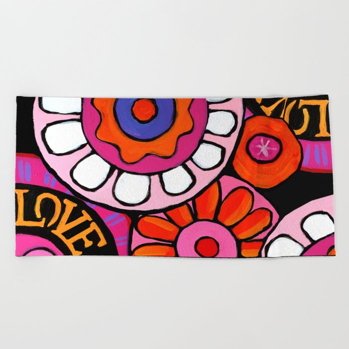 pink love power Beach Towel