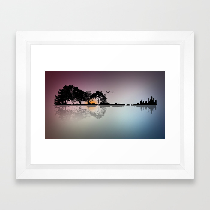 Shape Of Guitar Trees Reflection On Water Framed Art Print By